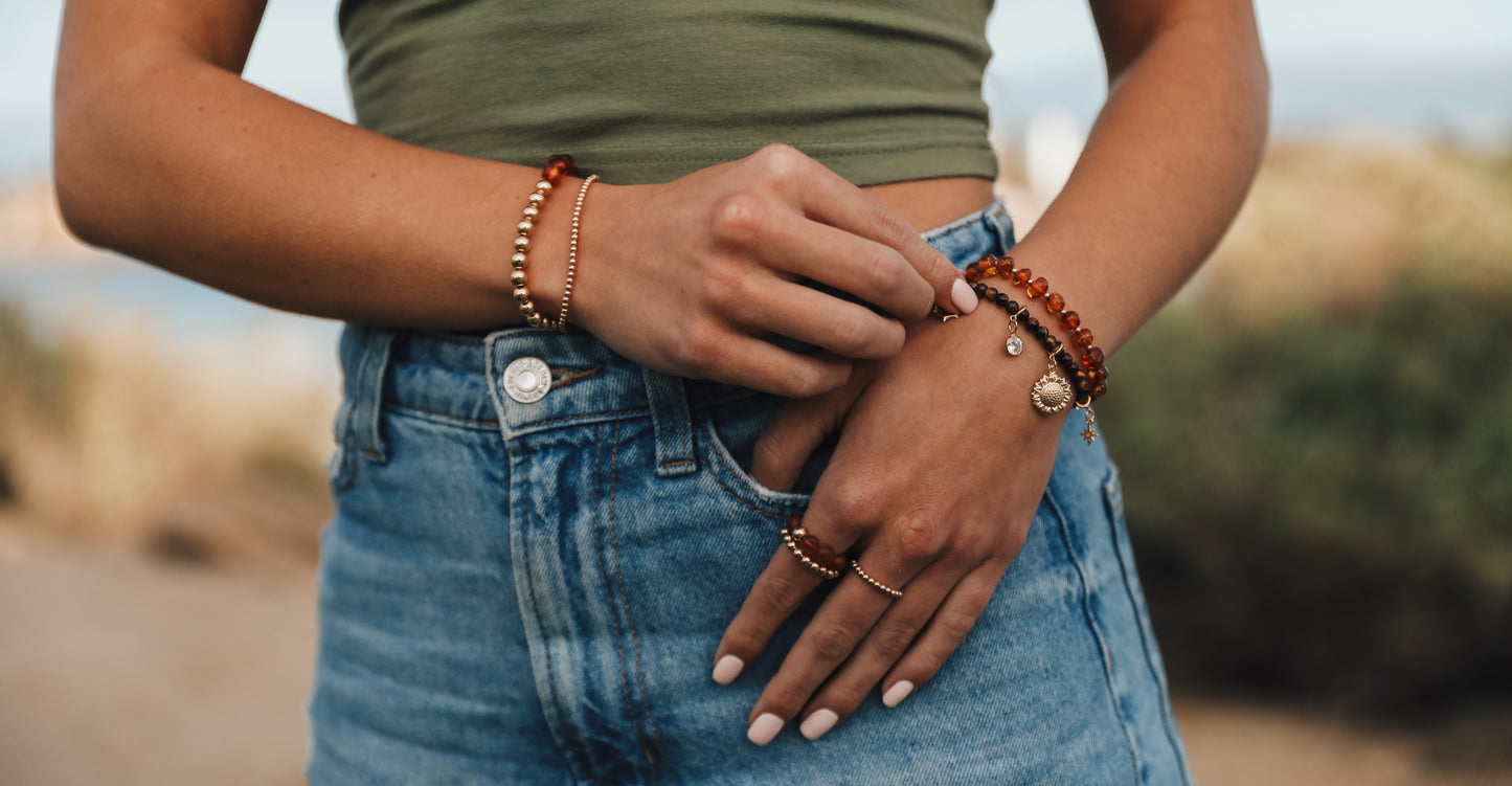 Ámbar del Mar Báltico: Sol dorado + Luna || Pulseras para adultos