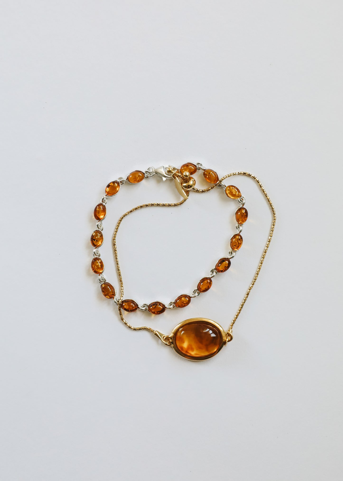 Natural Color Amber + Gold Lariat || Adult Bracelet