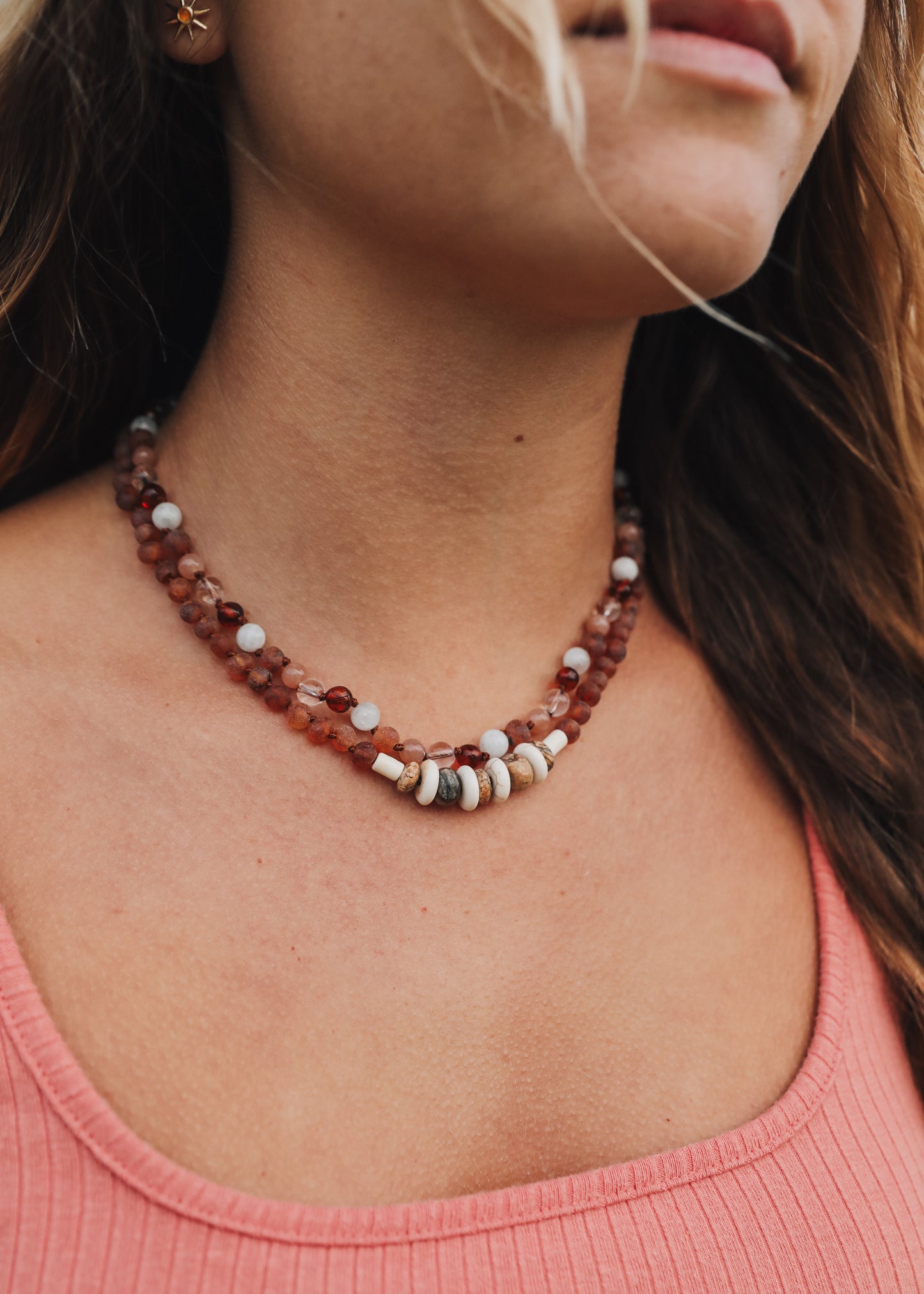 Coñac crudo Ámbar báltico + Jaspe turquesa || Conjunto de collar