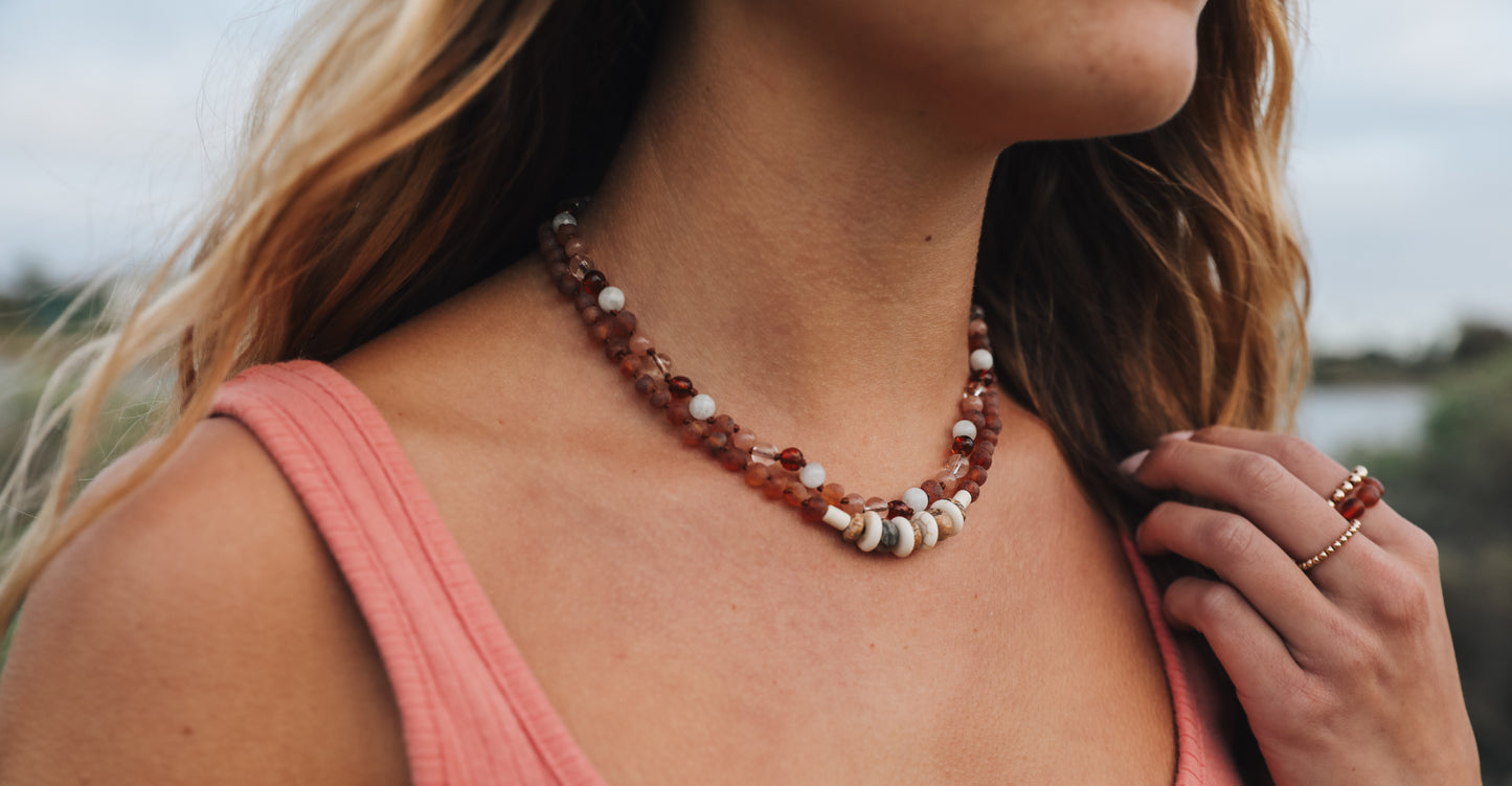 Coñac crudo Ámbar báltico + Jaspe turquesa || Conjunto de collar