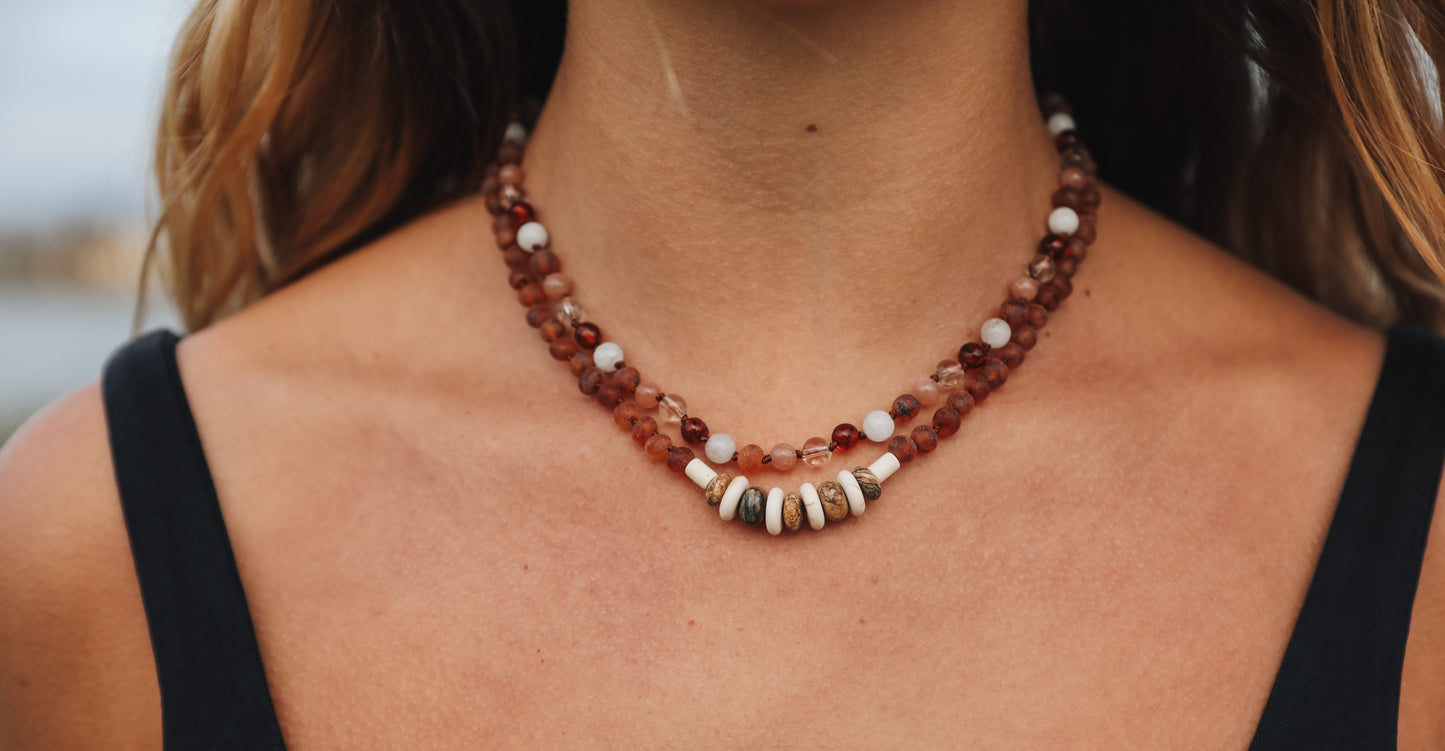 Coñac crudo Ámbar báltico + Jaspe turquesa || Conjunto de collar