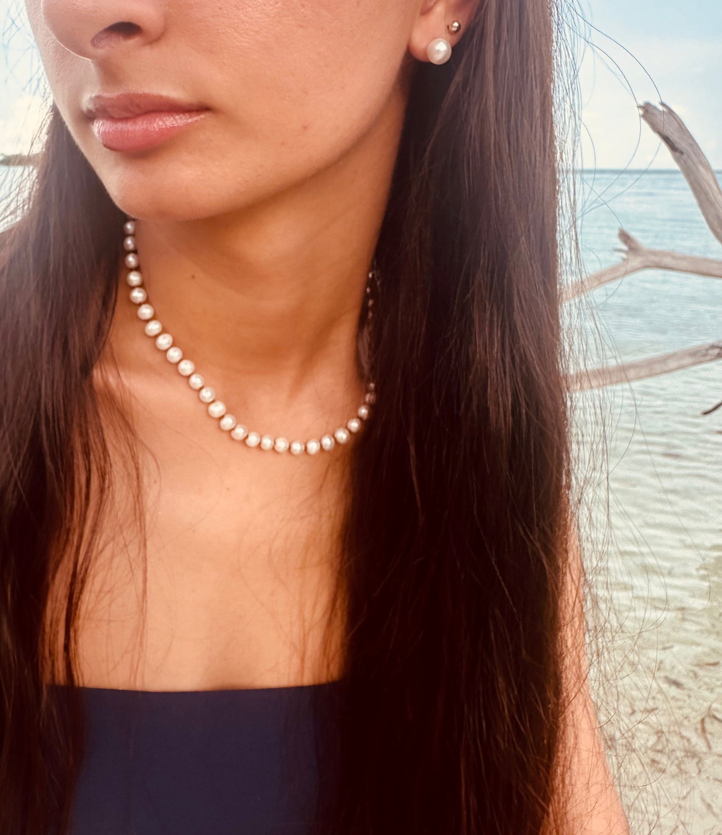 Piedra preciosa pura + perla || Collar