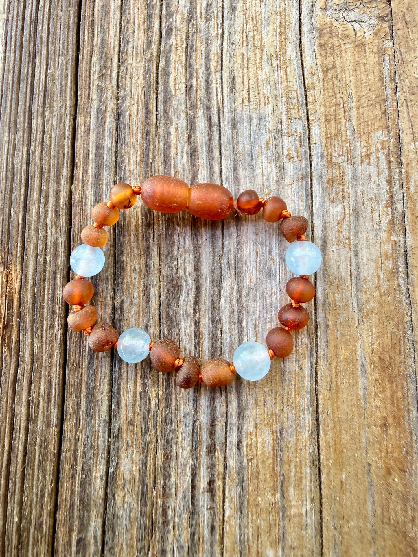Coñac crudo Ámbar báltico + Aguamarina || Tobillera o pulsera