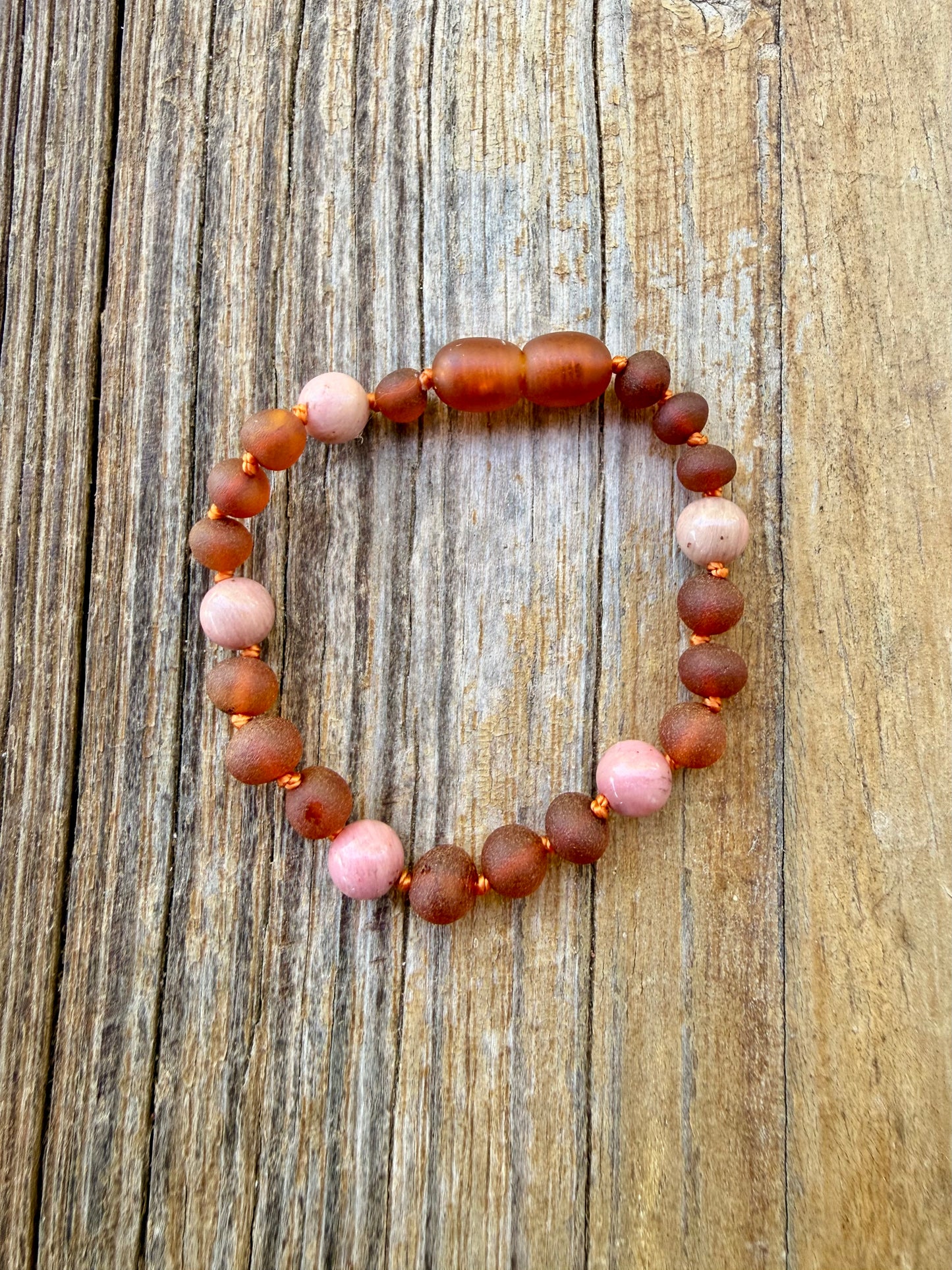 Roh-Cognac Baltischer Bernstein + Perlen-Heiligenschein || Fußkettchen oder Armband