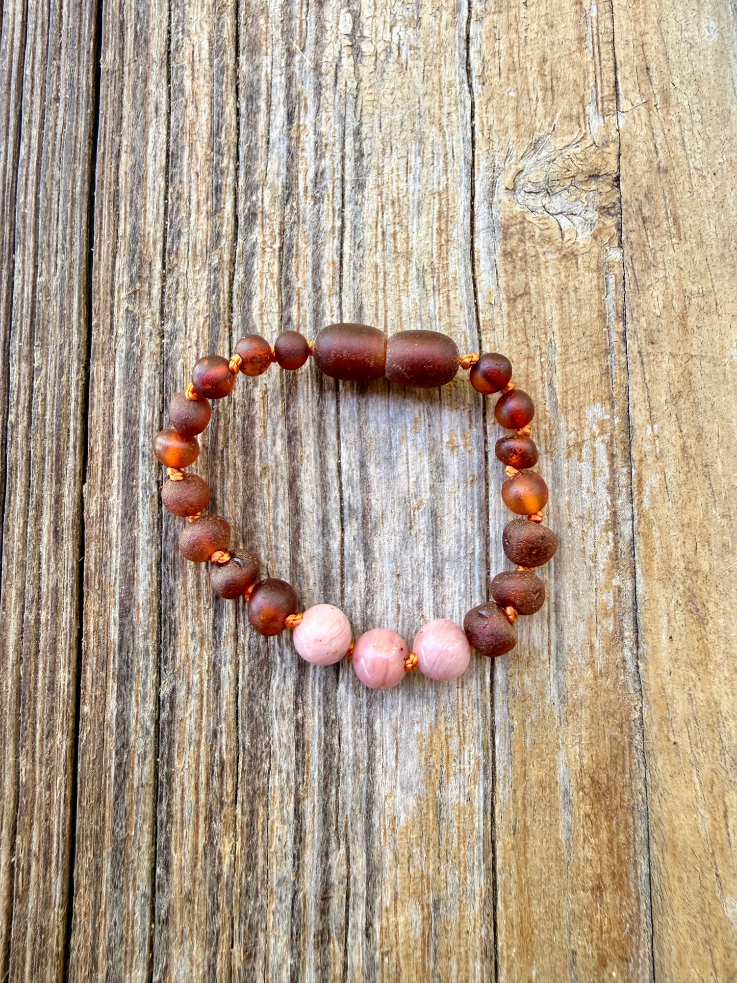 Raw Cognac Baltic Amber + Pink Rhodonite || Anklet or Bracelet