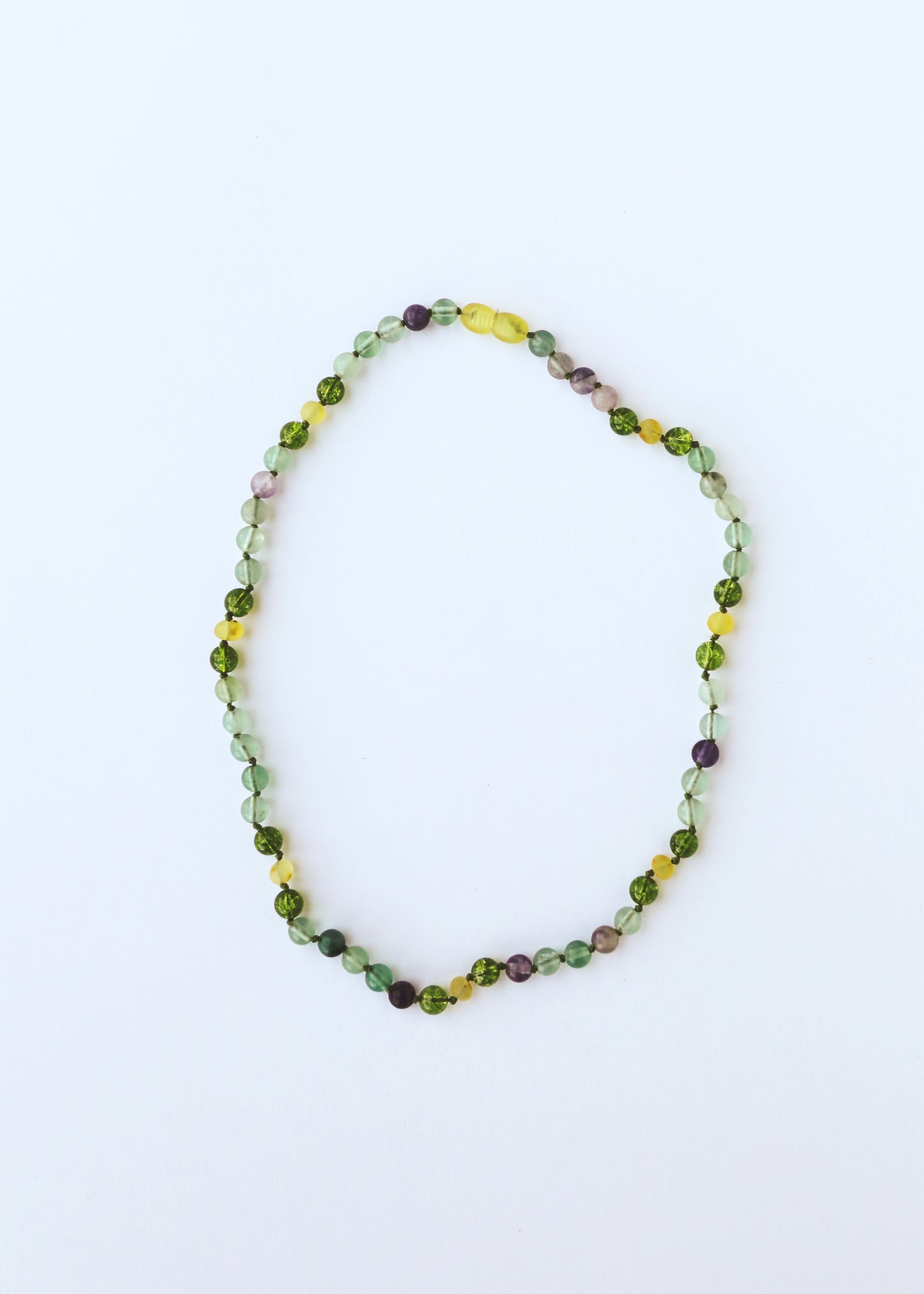 Raw Baltic Sea Amber + Fluorite + Peridot || Gemstone Necklace
