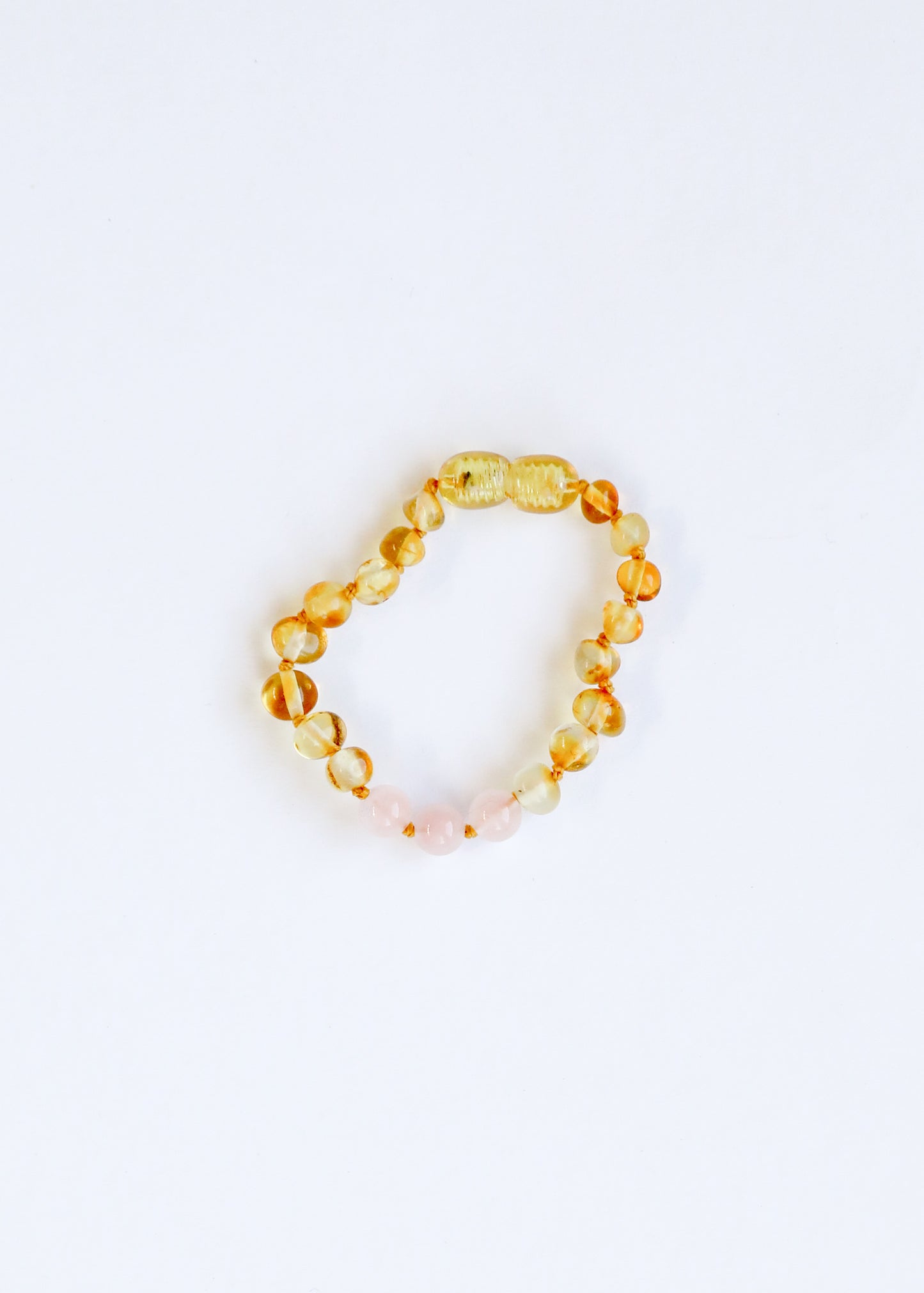 Ámbar báltico miel pulido + cuarzo rosa || Tobillera o pulsera
