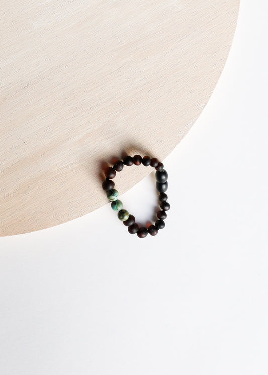 Ámbar báltico negro crudo + jaspe turquesa || Tobillera o pulsera