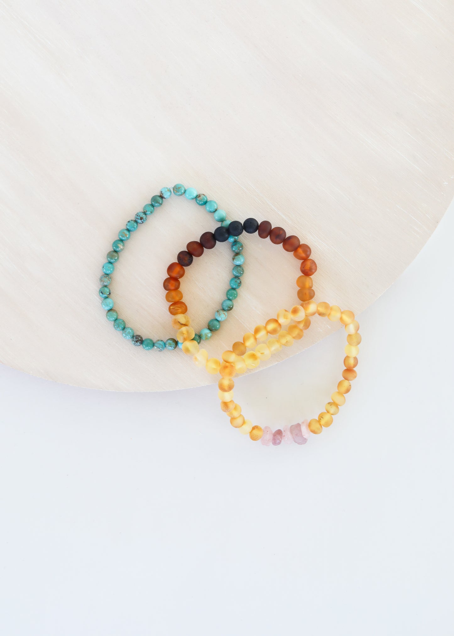 Turquesa natural + Ombre + Ámbar crudo con cuarzo rosa || Conjunto de pulsera para adultos