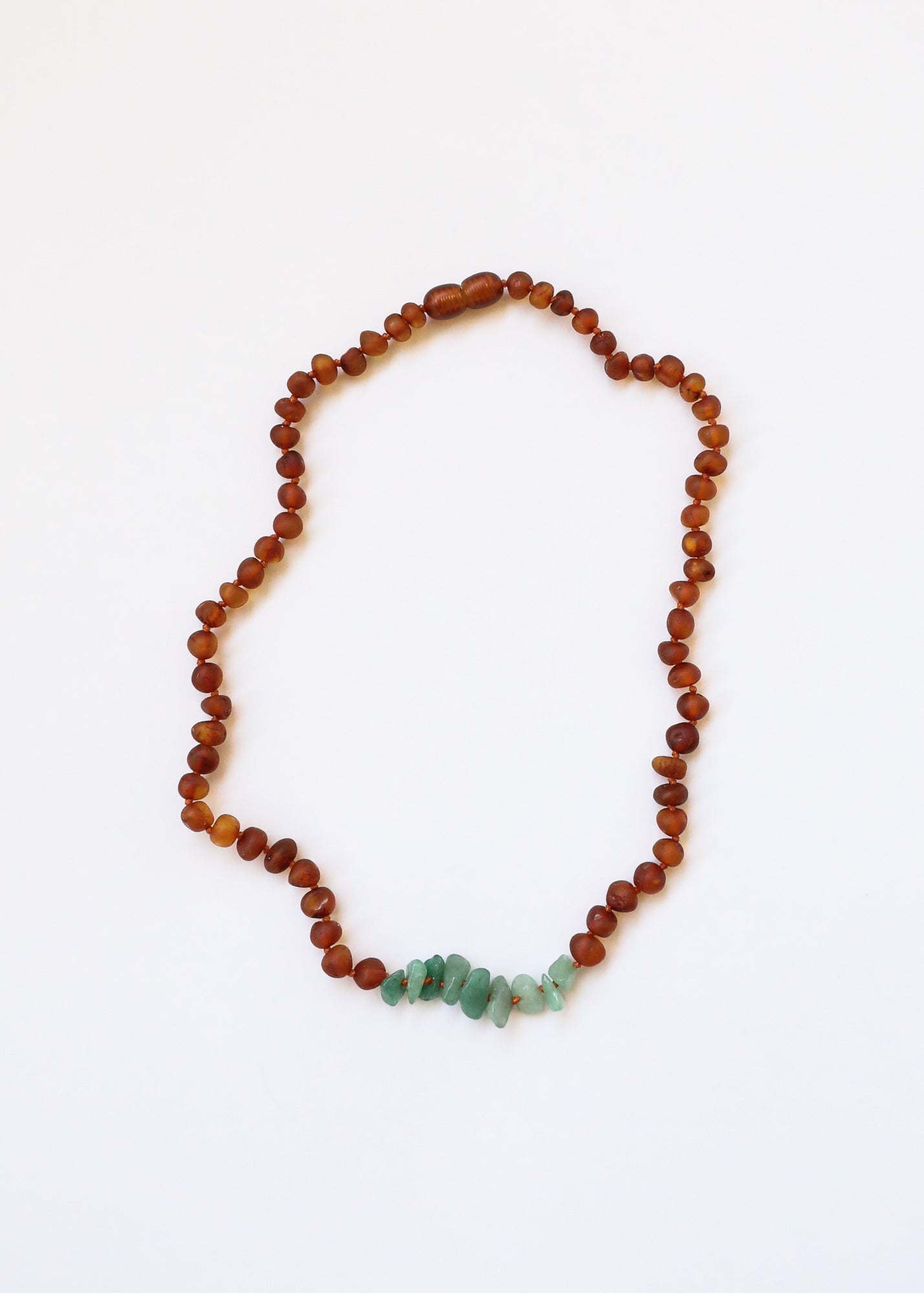 Ámbar báltico de coñac crudo + aventurina cruda || Collar