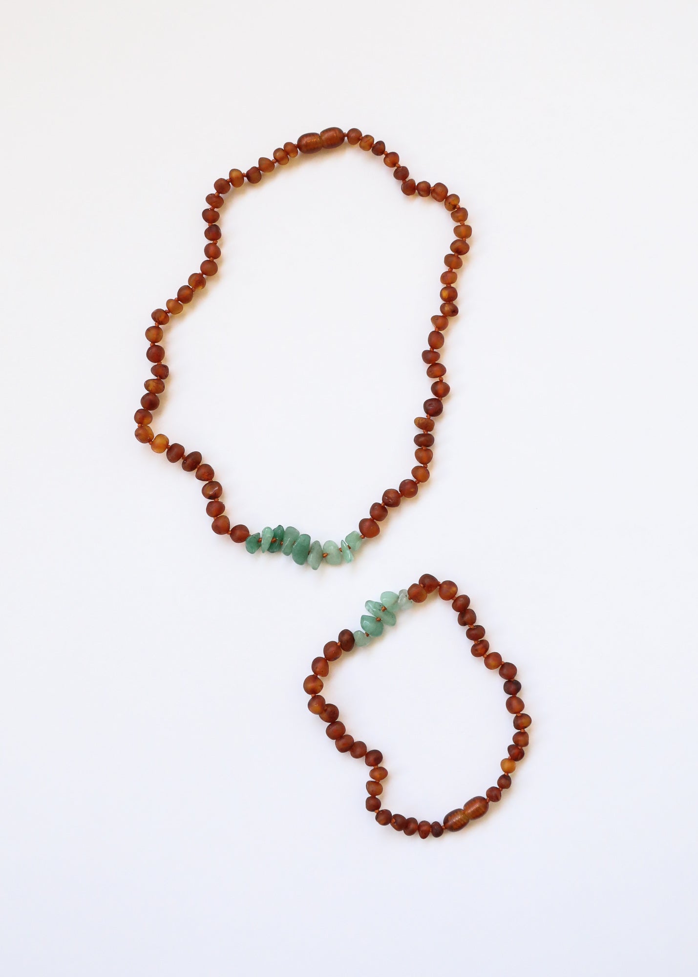 Ámbar báltico de coñac crudo + aventurina cruda || Collar