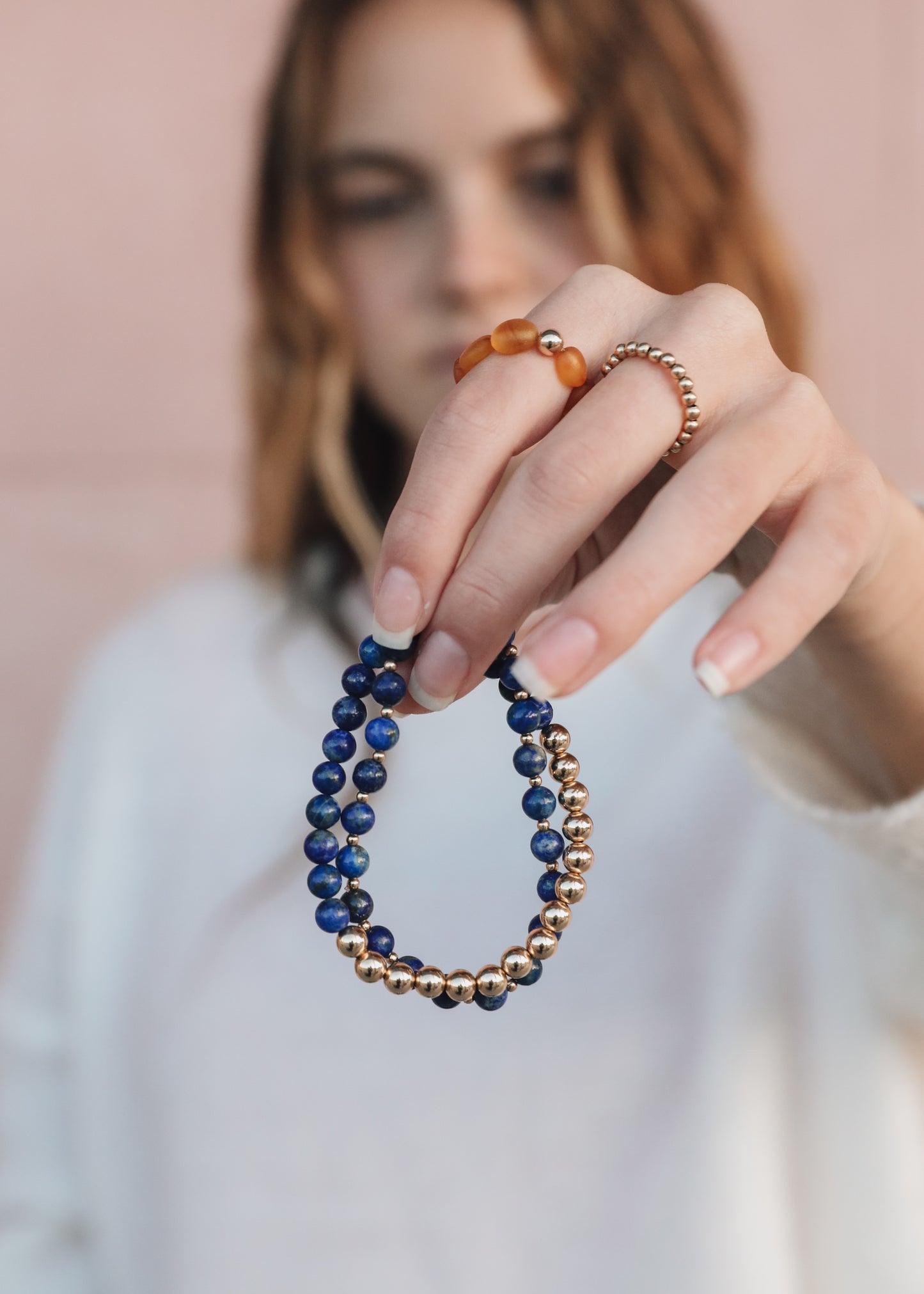Lapislázuli: Sol dorado + Luna || Pulseras para adultos