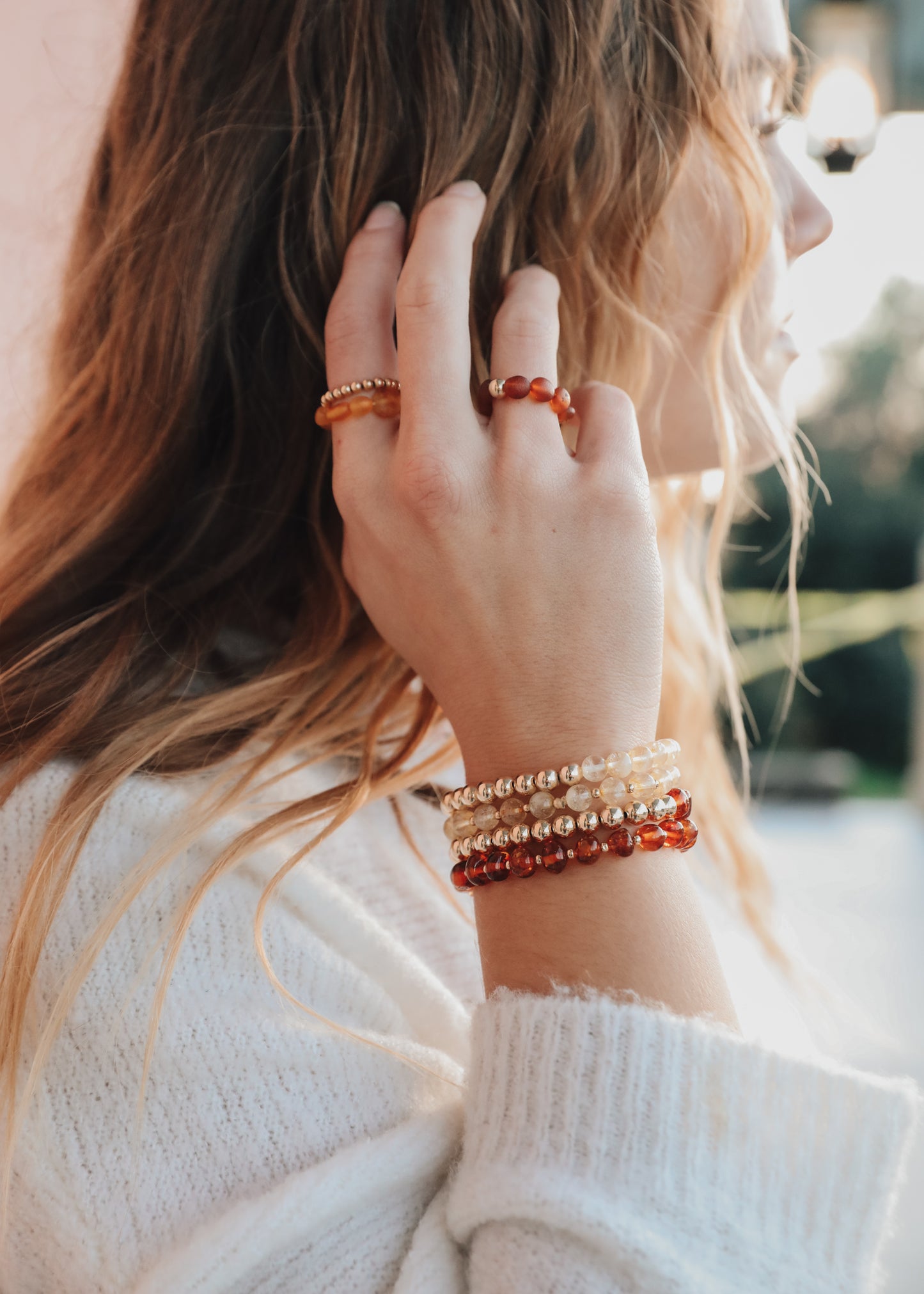 Ámbar del Mar Báltico: Sol dorado + Luna || Pulseras para adultos