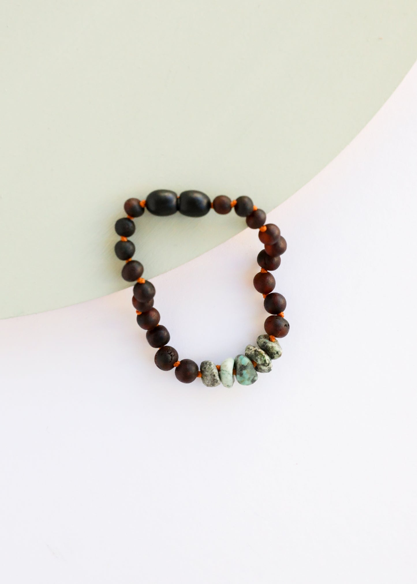 Ámbar Báltico Negro Crudo + Jaspe Turquesa Crudo || Tobillera o pulsera