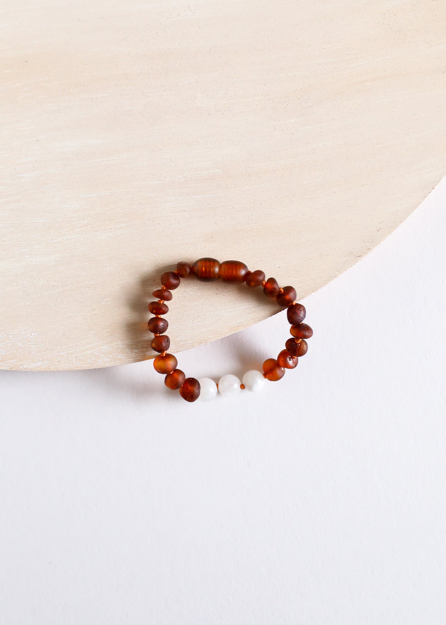Coñac crudo Ámbar báltico + Piedra lunar || Tobillera • Pulsera