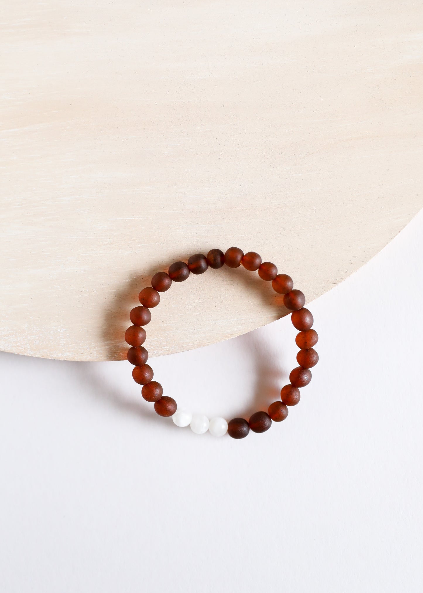 Coñac crudo Ámbar báltico + Piedra lunar || Pulsera para adultos
