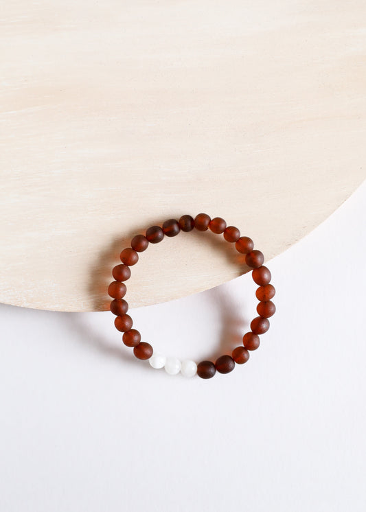 Coñac crudo Ámbar báltico + Piedra lunar || Pulsera para adultos