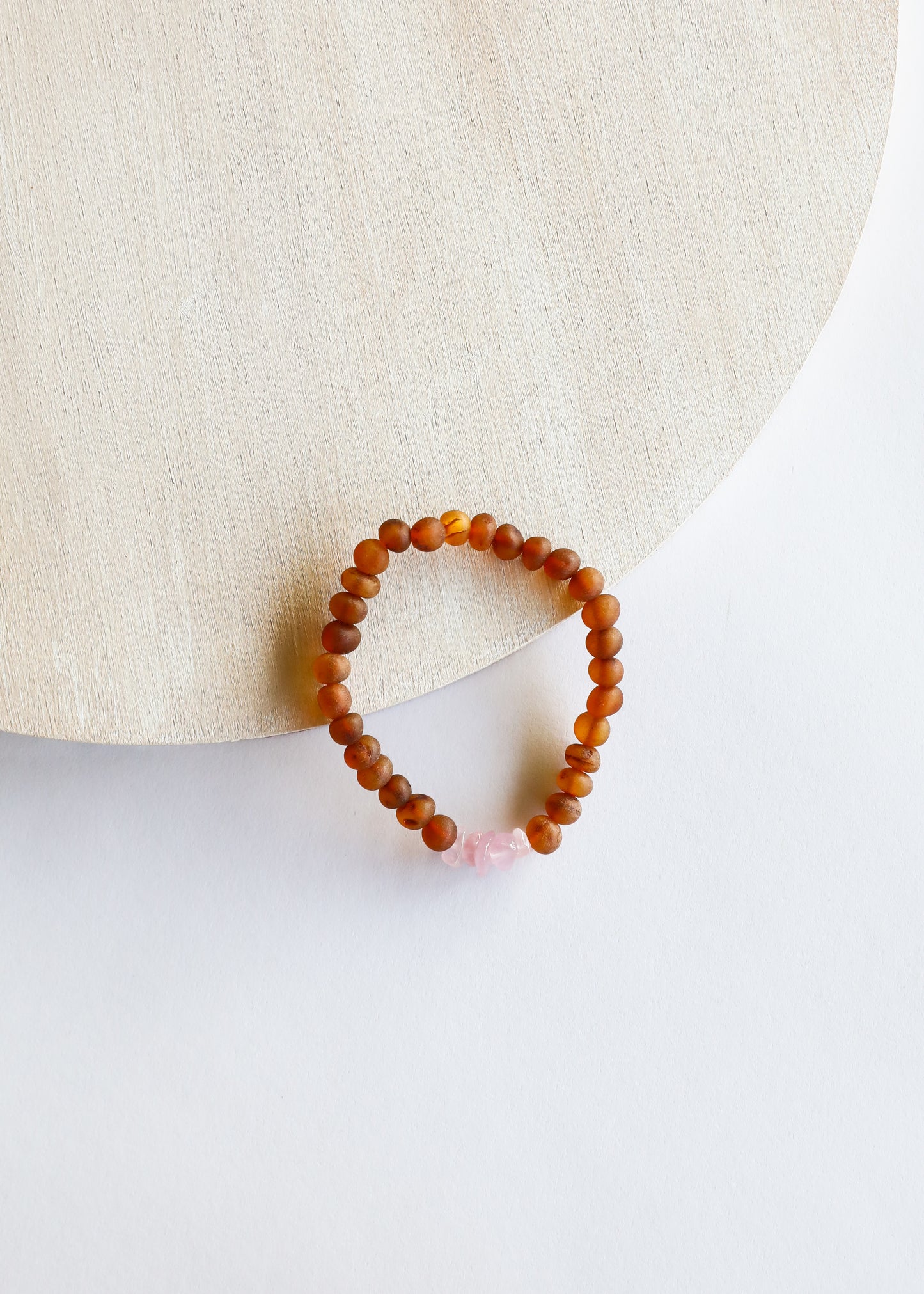 Ámbar báltico de coñac crudo + cuarzo rosa crudo || Conjunto de pulsera