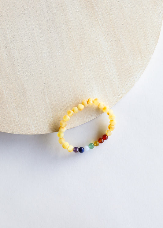 Ámbar báltico de miel cruda + cristales CHAKRA || Pulsera para adultos