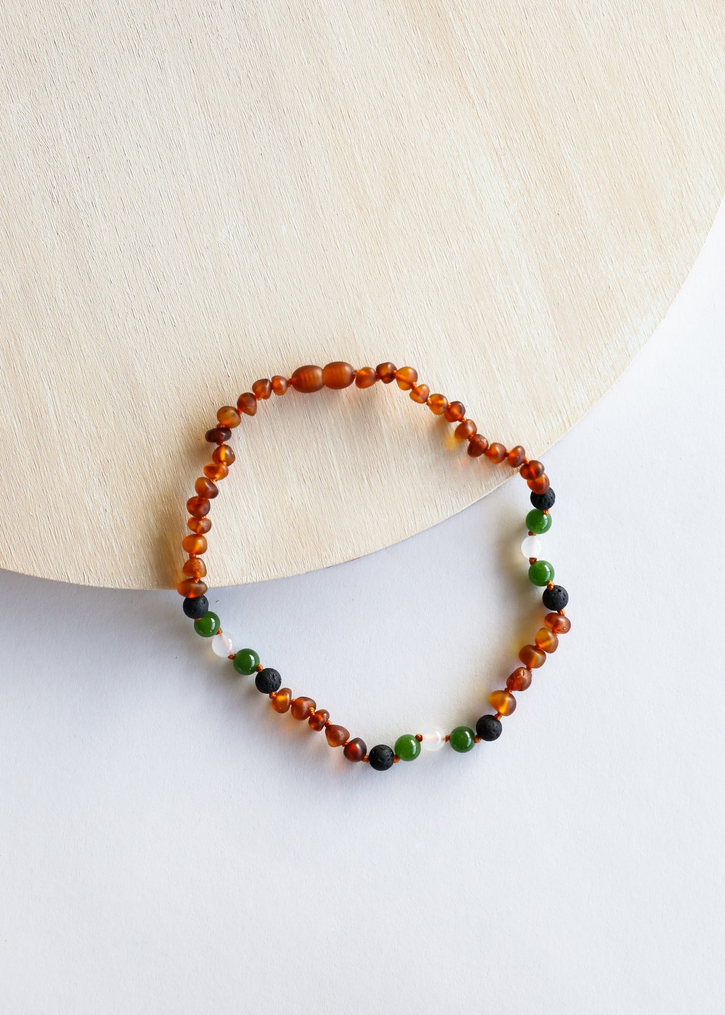 Ámbar báltico de coñac crudo || Lava + Jade + Ágata || Collar