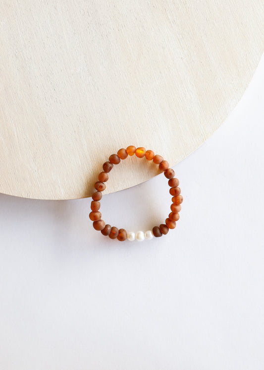 Raw Cognac Baltic Amber + Pearls || Adult Bracelet