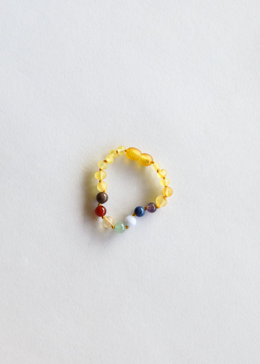 Raw Honey Baltic Amber + CHAKRA Crystals || Anklet or Bracelet