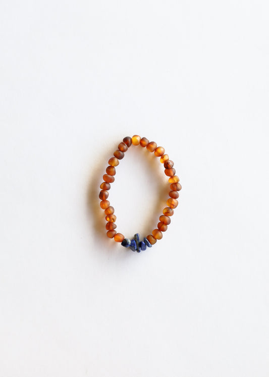 Raw Cognac Baltic Amber + Lapis Lazuli || Adult Bracelet