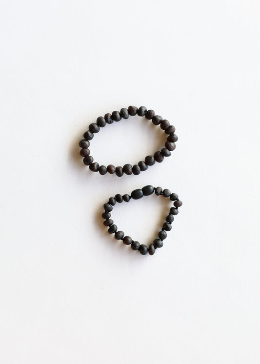 Raw Black Baltic Amber || Bracelet Set