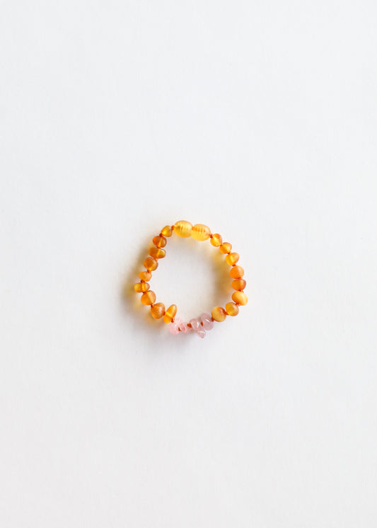 Raw Honey Baltic Amber + Raw Rose Quartz || Anklet or Bracelet