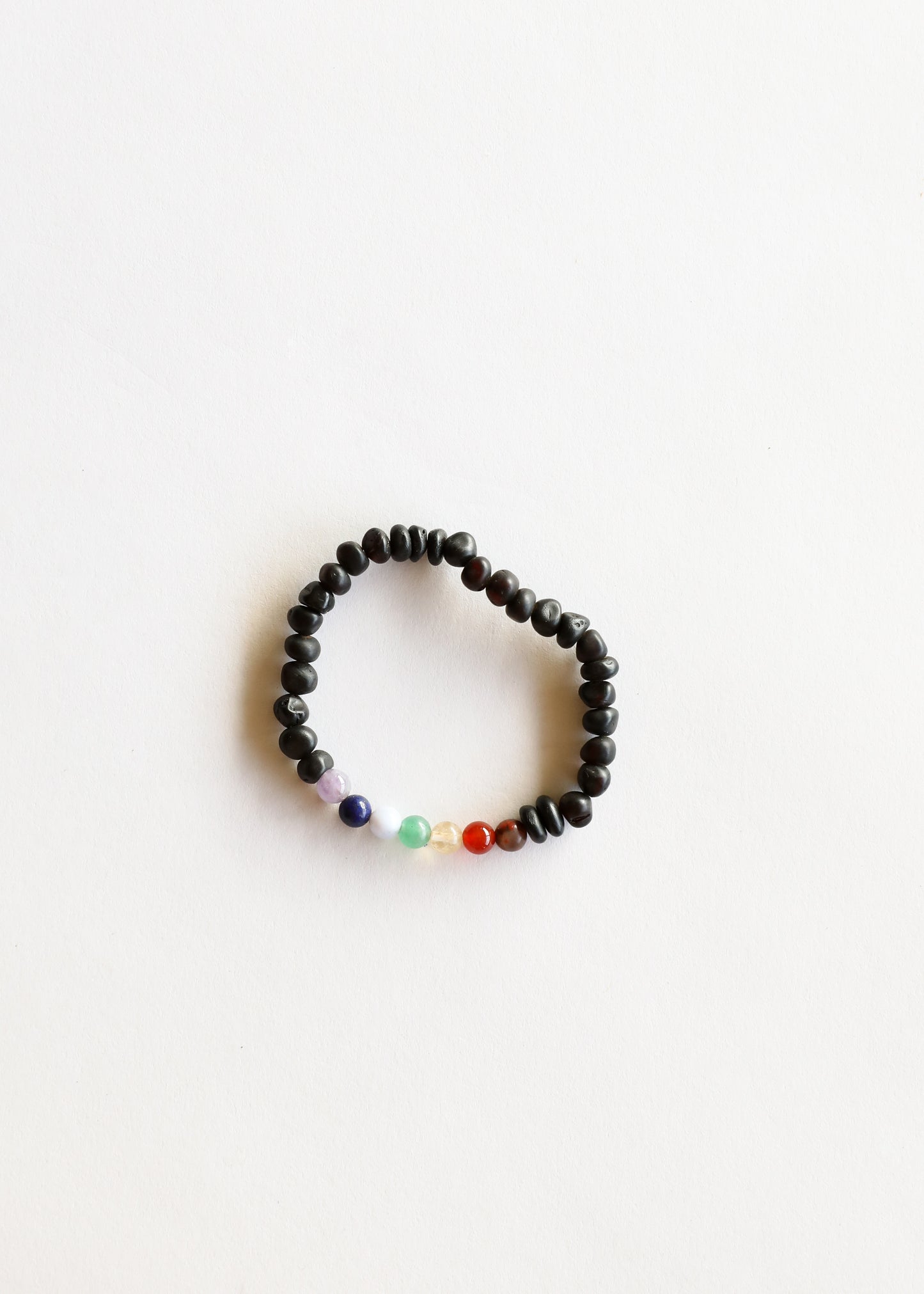 Ámbar Báltico Negro Crudo + Cristales CHAKRA || Pulsera para adultos