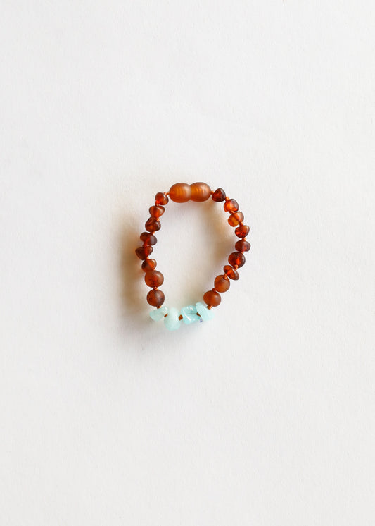 Raw Cognac Baltic Amber + Aquamarine  || Anklet or Bracelet