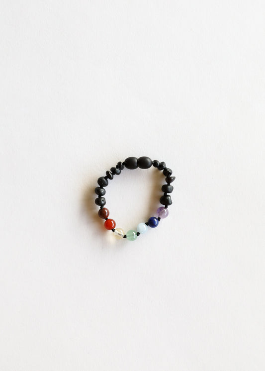 Ámbar Báltico Negro Crudo + Cristales CHAKRA || Tobillera o pulsera