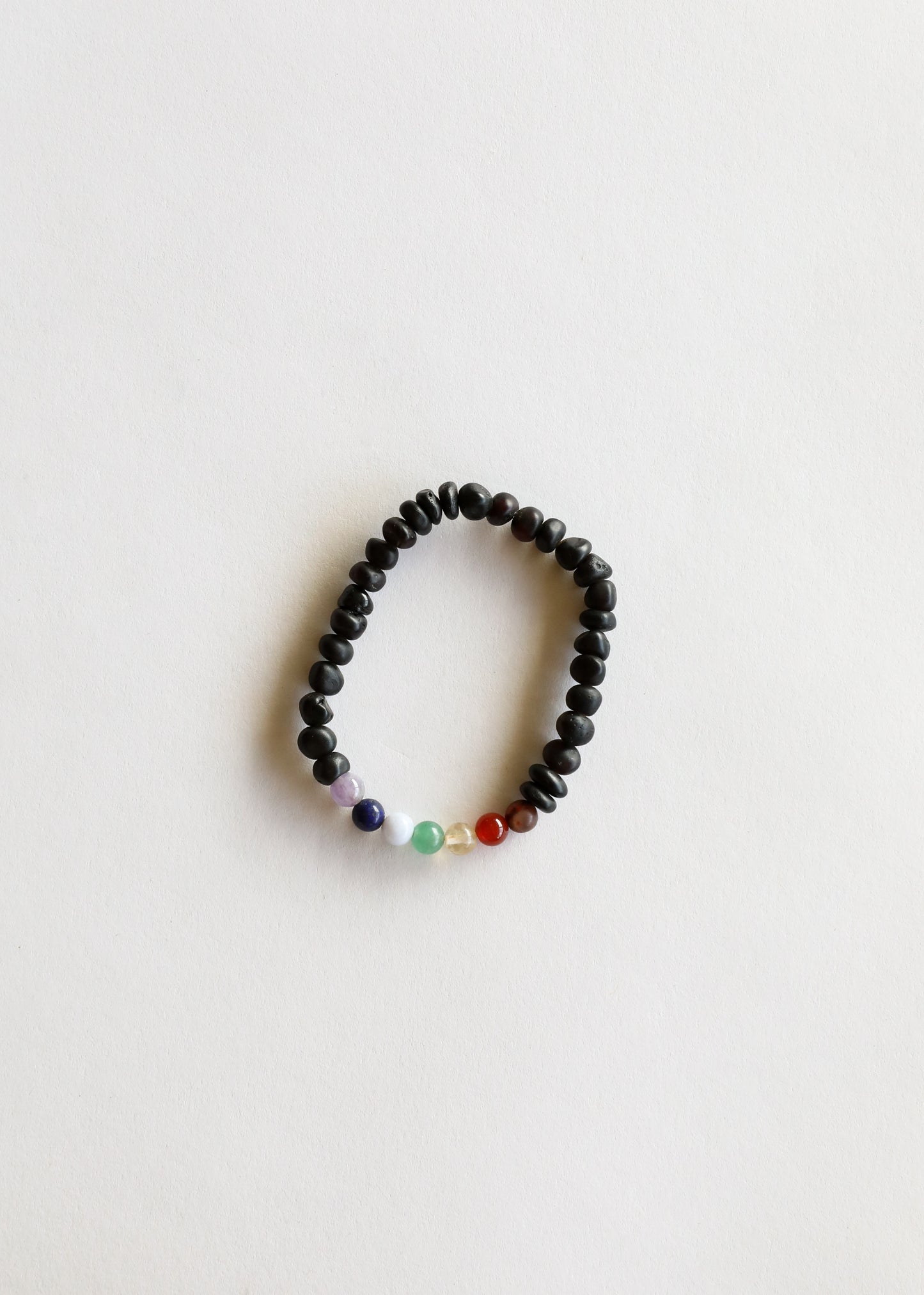 Raw Black Baltic Amber + CHAKRA Crystals || Bracelet Set