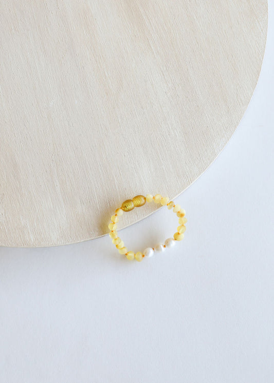 Miel cruda Ámbar báltico + Perlas || Tobillera o pulsera