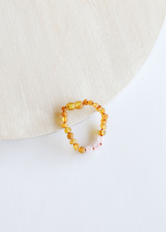 Raw Honey Baltic Amber + Rose Quartz || Anklet or Bracelet