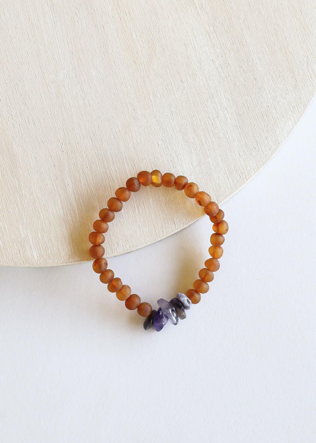 Coñac crudo Ámbar báltico + Amatista cruda || Pulsera para adultos