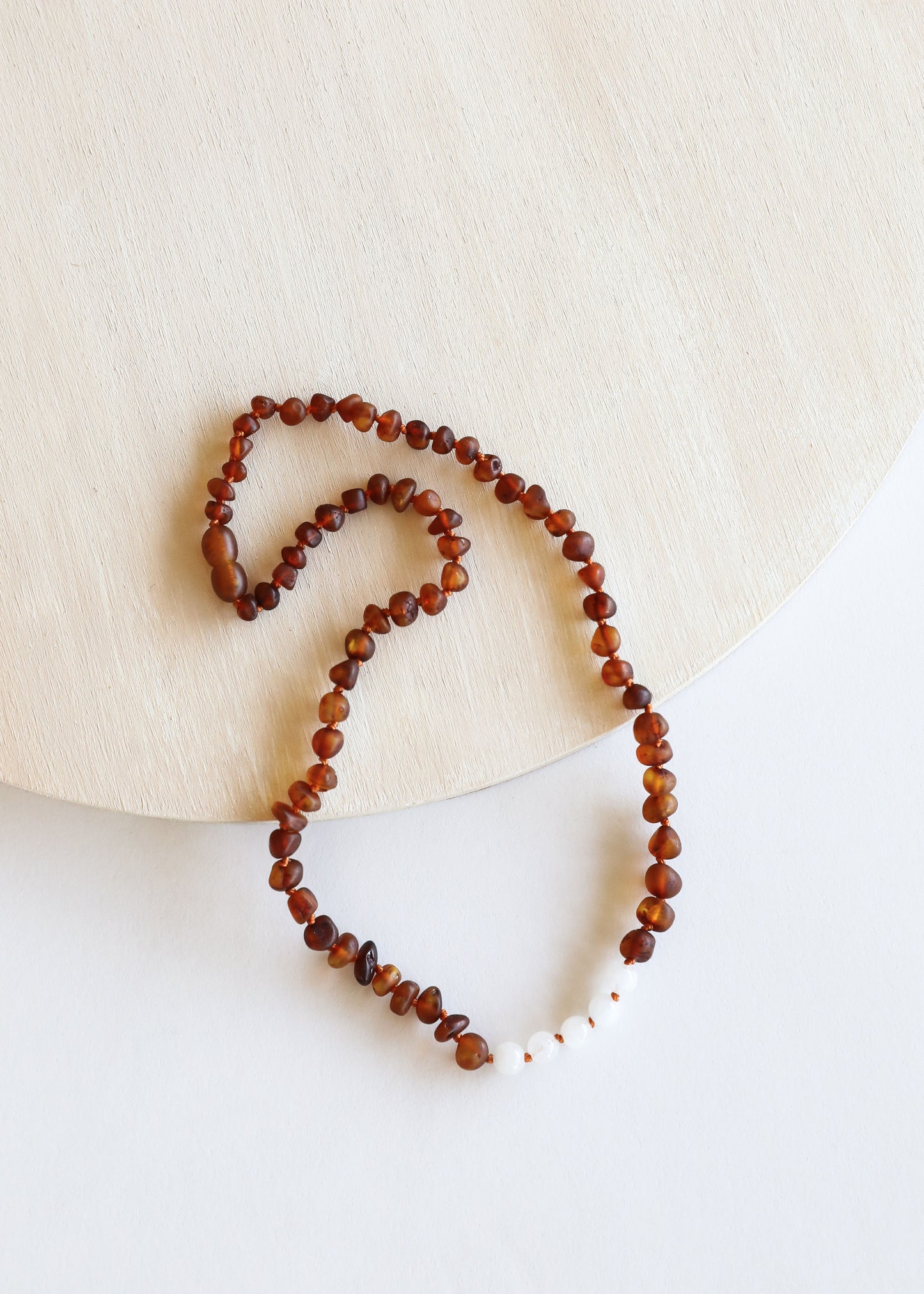 Coñac crudo Ámbar báltico + Piedra lunar || Conjunto de collar