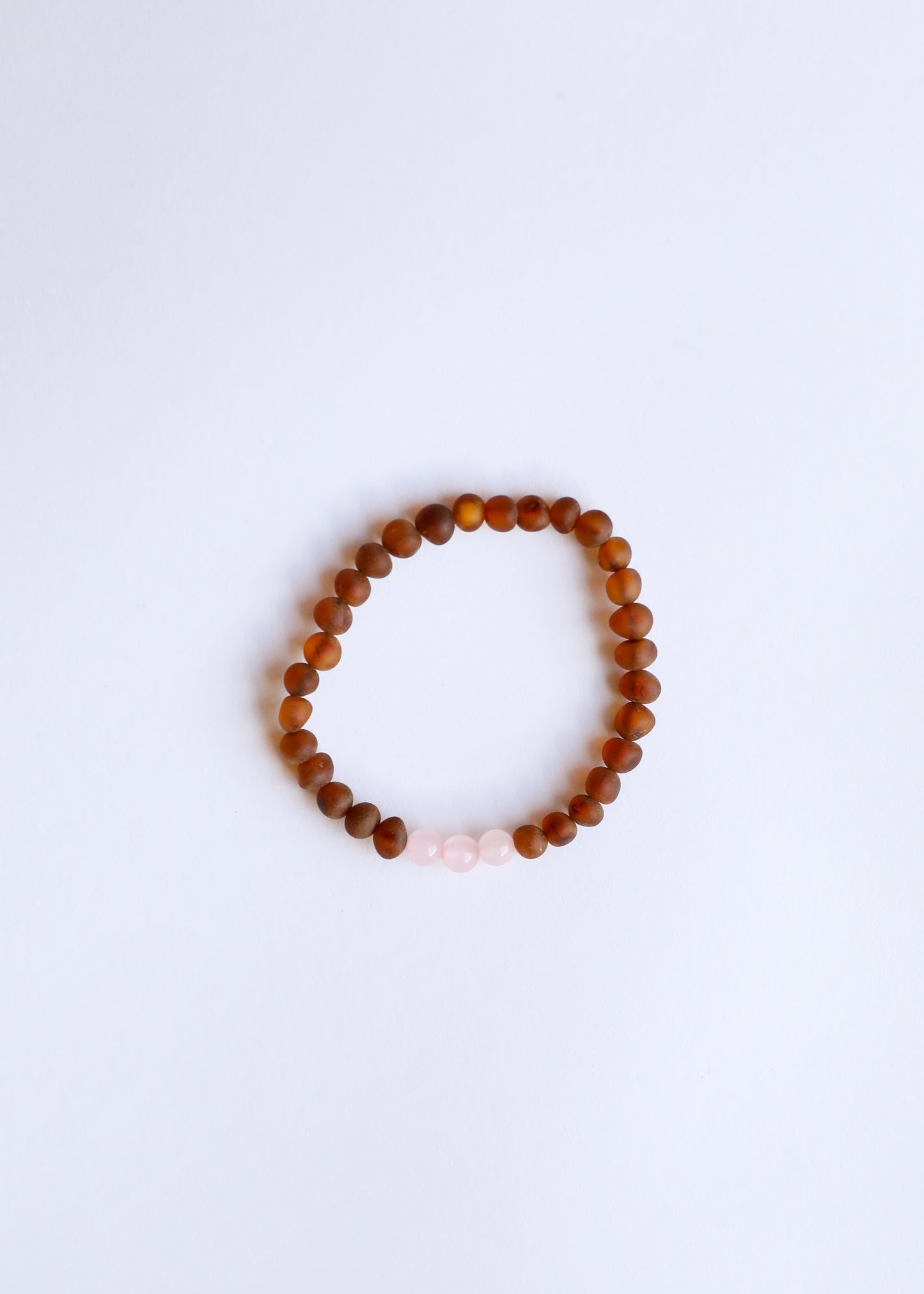 Ámbar báltico coñac crudo + cuarzo rosa || Pulsera para adultos