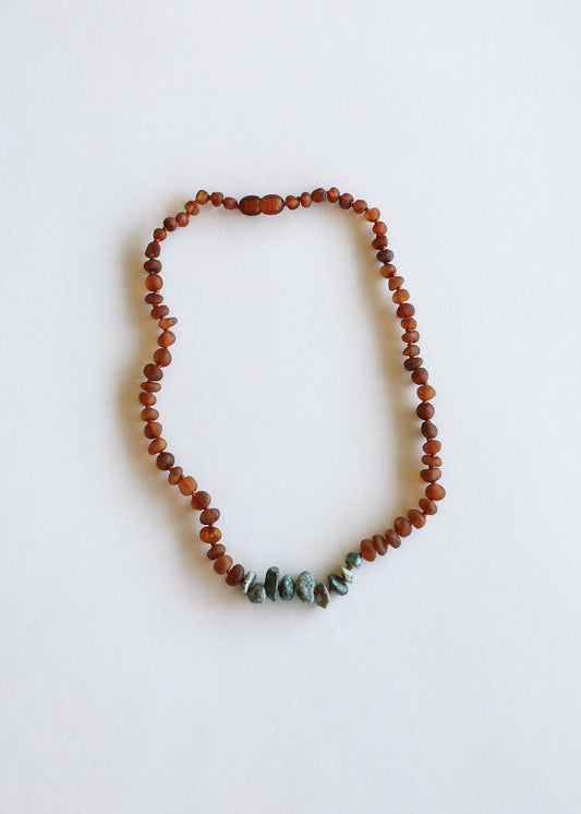 Raw Cognac Baltic Amber + Raw Turquoise Jasper || Necklace