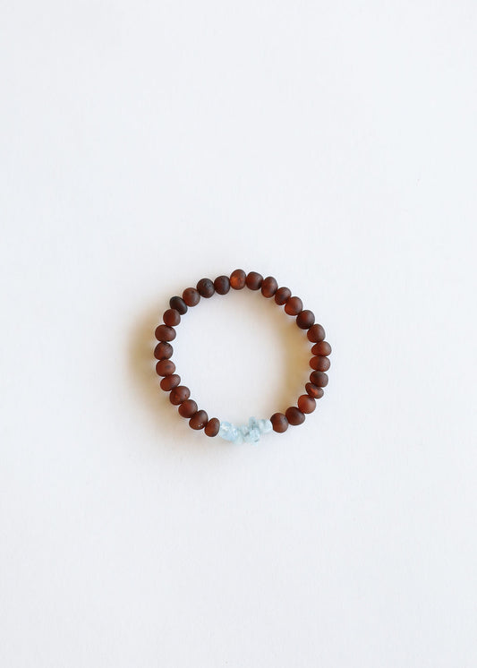 Raw Cognac Baltic Amber + Aquamarine || Adult Bracelet