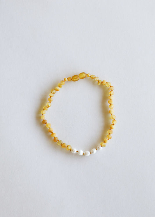Raw Honey Baltic Amber + Pearl || Necklace