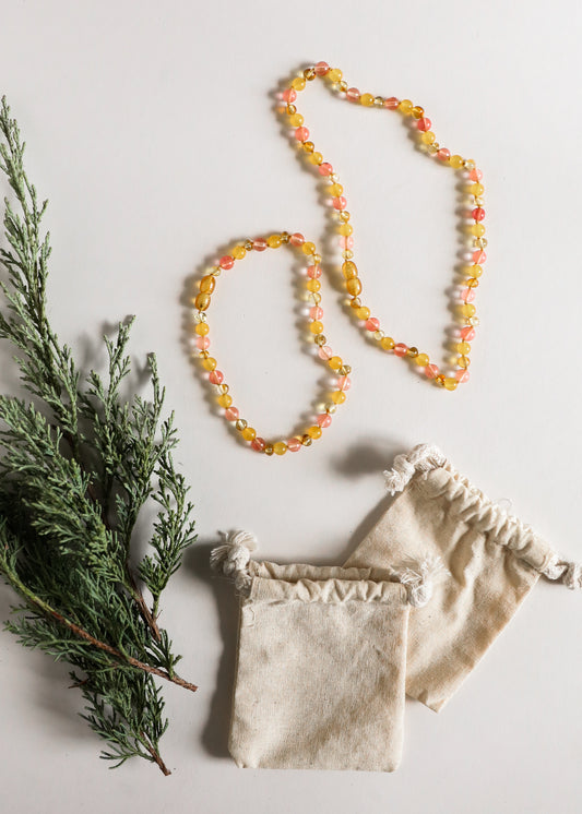 Polished Honey Baltic Amber + Honeysuckle Gemstones || Necklace Set