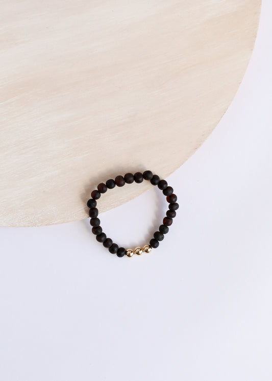 Ámbar báltico negro crudo + oro || Pulsera para adultos