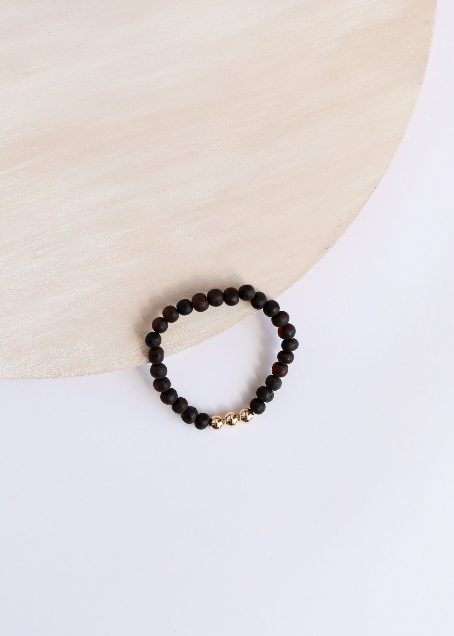 Ámbar báltico negro crudo + oro || Pila de pulseras para adultos ||