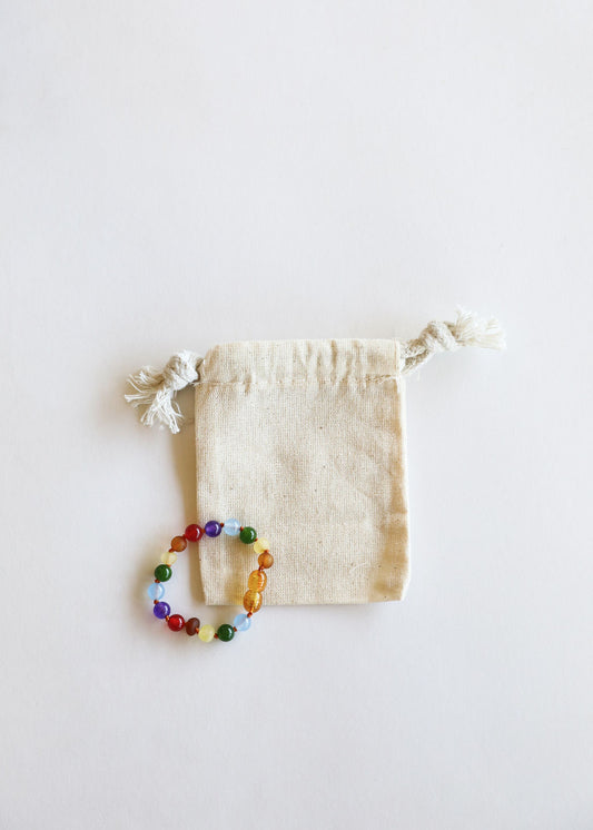 Ámbar báltico crudo + arcoíris de piedras preciosas || Tobillera • Pulsera