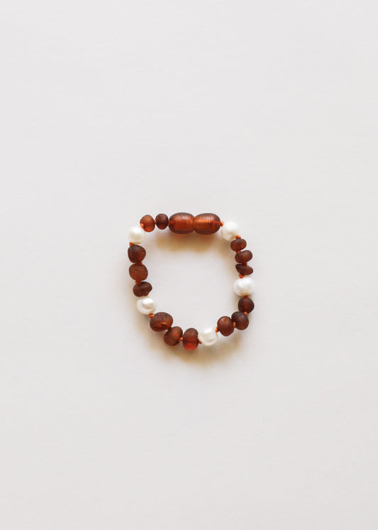 Ámbar báltico coñac crudo + halo de perlas || Tobillera o pulsera