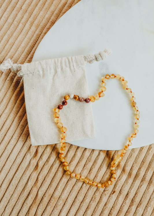 Raw Honey Baltic Amber + Mookaite Jasper || Necklace