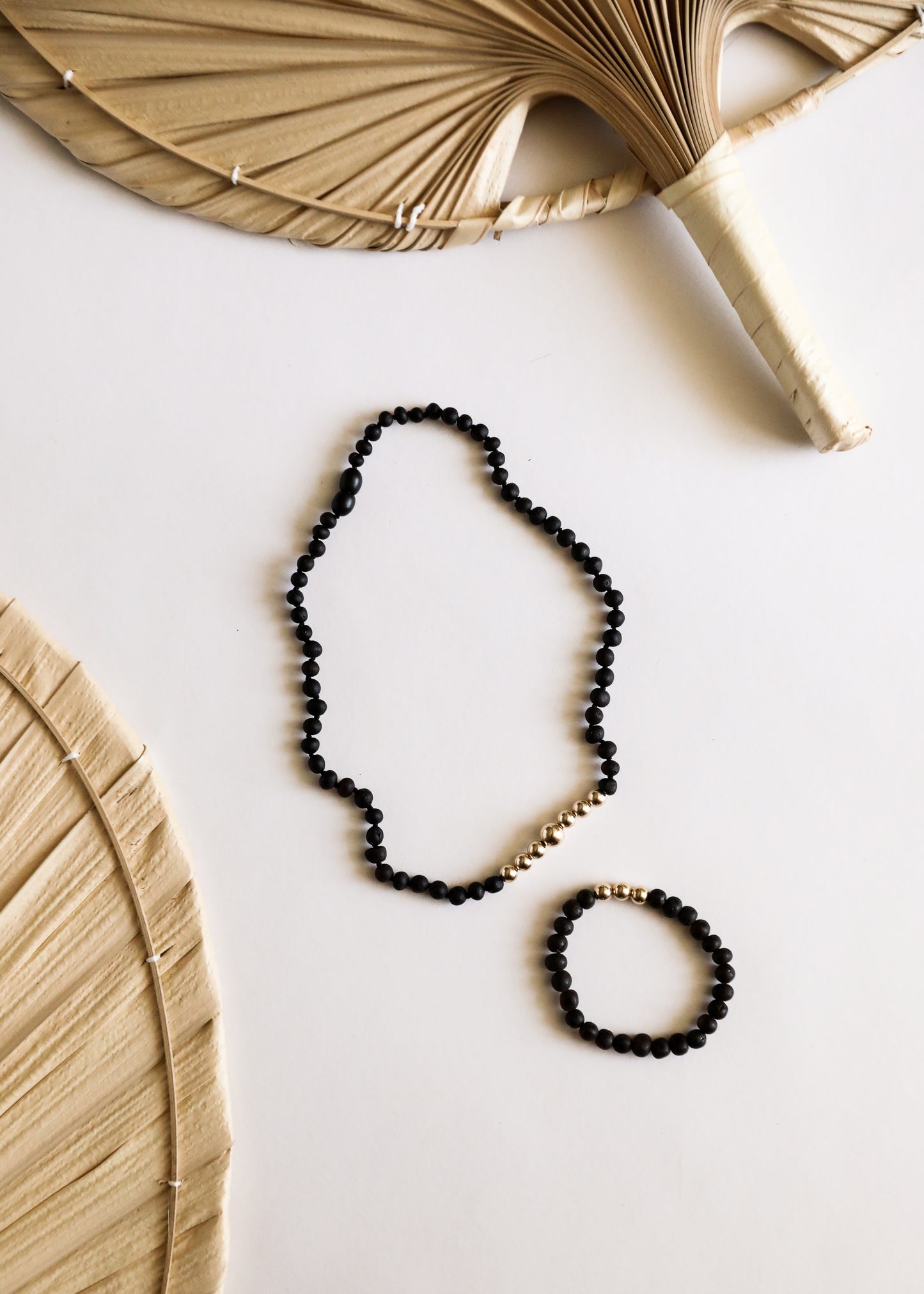 Raw Black Baltic Amber + Gold || Adult Necklace