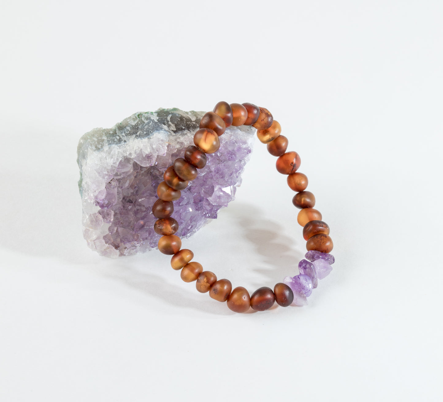Coñac crudo Ámbar báltico + Amatista cruda || Pulsera para adultos