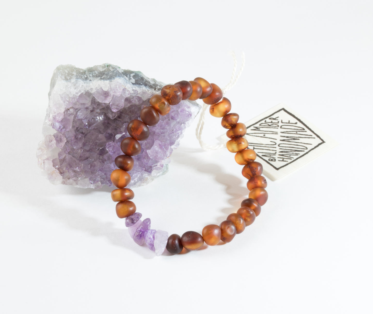 Coñac crudo Ámbar báltico + Amatista cruda || Pulsera para adultos